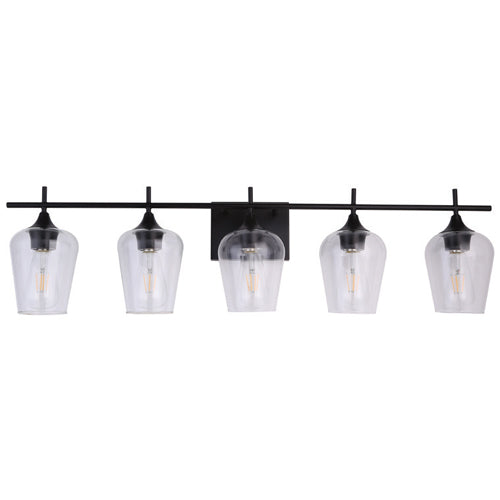 Litup LIT5325BK+MC-CL, 5-Light Vanity, 60W, Medium E26 Base, Black Finish with Clear Glass, Replaceable Multi Color Socket Rings Included, Can Be Mounted Up or Down