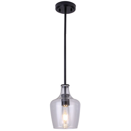 Litup LIT5532BK+MC-CL, 6.5'' 1-Light Mini Pendant, 60W, Medium E26 Base, Black Finish with Clear Glass, Replaceable Multi Color Socket Rings Included