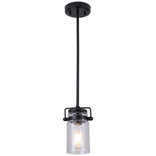 Litup LIT5533BK-CL, 5'' 1-Light Mini Pendant, 60W, Medium E26 Base, Black Finish with Clear Glass