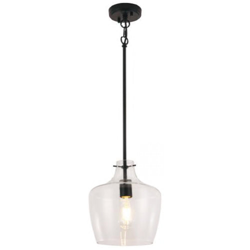 Litup LIT5534BK+MC-CL, 9.8'' 1-Light Pendant, 60W, Medium E26 Base, Black Finish with Clear Glass, Replaceable Multi Color Socket Rings Included