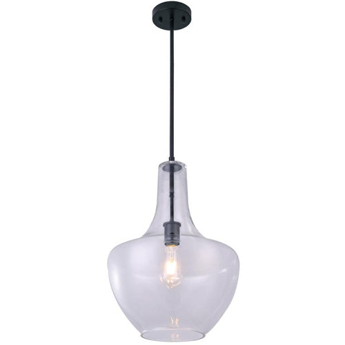 Litup LIT5632BK+MC-CL, 13.75'' 1-Light Pendant, 60W, Medium E26 Base, Black Finish with Clear Glass, Replaceable Multi Color Socket Rings Included