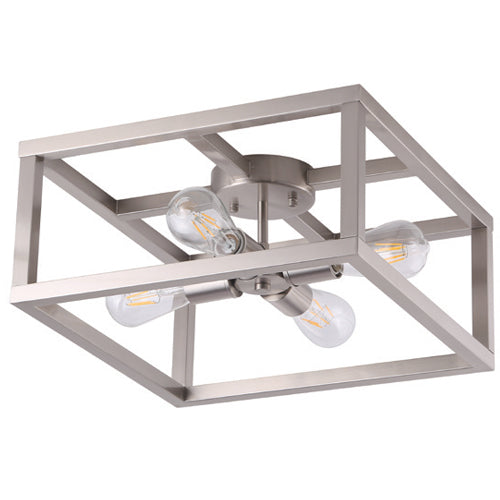 Litup LIT5742SN+MC, 16'' 4-Light Semi-Flush Mount, 60W, Medium E26 Base, Satin Nickel Finish with Replaceable Multi Color Socket Rings