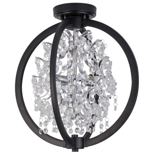 Litup LIT5841BK+CH, 14'' 4-Light Semi-Flush, Dual Mount, 50W, G9 Base, Black Frame with Chrome Crystal Inside