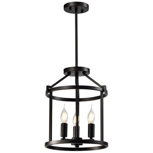 Litup LIT6231BK, 11'' 3-Light Pendant, 60W, Candelabara E12 Base, Black Finish