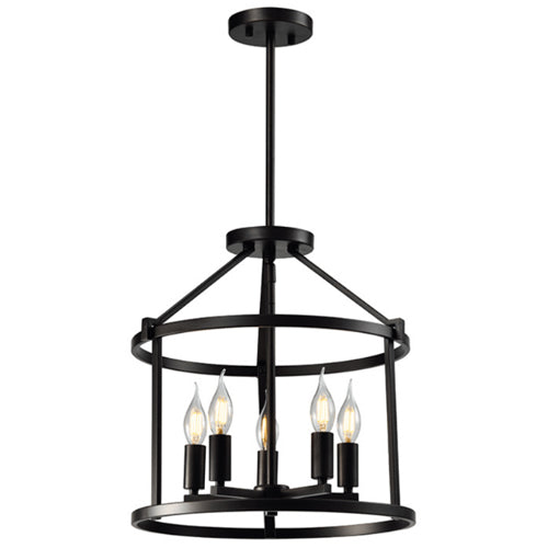 Litup LIT6232BK, 15'' 5-Light Pendant, 60W, Candelabara E12 Base, Black Finish