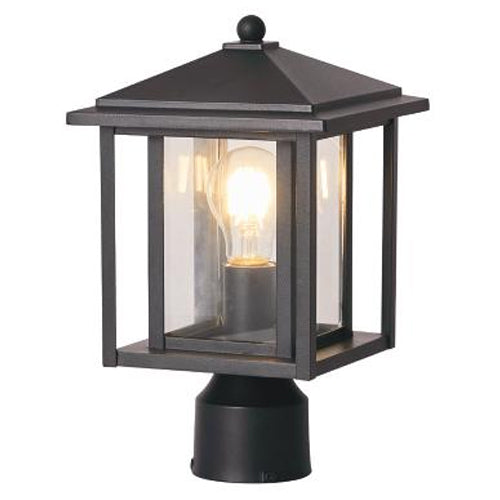 Litup LIT63172BK-CL, 11'' Outdoor Post Light, 60W, Medium E26 Base, Aluminium and Iron Frame, Black Finish with Clear Glass