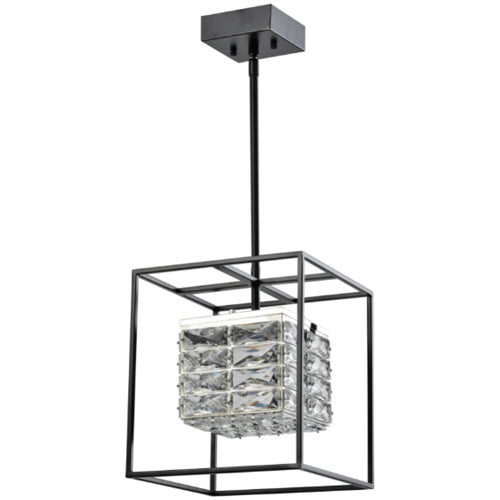 Litup LIT6431BK-CRY, 11" LED Pendant, 15W, 1000 Lumens, 3000K, Black Finish with Crystal