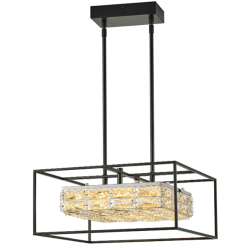 Litup LIT6434BK-CRY-3CCT, 18'' LED Square Pendant, 30W, 3000/4000/5000K, 2900 Lumens, Dimmable, Black Finish with K9 Crystal