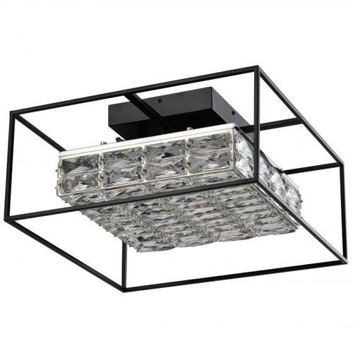 Litup LIT6443BK-CRY-3CCT, 19'' LED Semi-Flush Mount, 30W, 3000/4000/5000K, 2200 Lumens, Dimmable, Black Finish with Chrome K9 Crystal