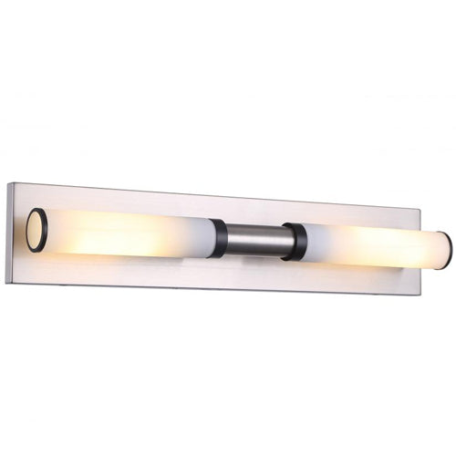 Litup LIT6822SN+BK-OP, 24'' 2-Light Vanity, 25W, Medium E26 Base, Satin Nickel Finish with Black Socket Rings, Opal Glass