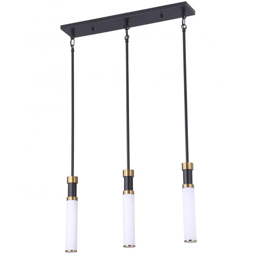 Litup LIT6834BK+GD-OP, 25'' 3-Light Linear Pendant, 25W, Medium E26 Base, Black Finish with Gold Socket Rings, Opal Glass