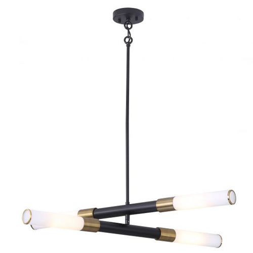 Litup LIT6835BK+GD-OP, 35'' 2 Tier Pendant, 4-Light, 25W, Medium E26 Base, Black Finish with Gold Socket Rings, Opal Glass