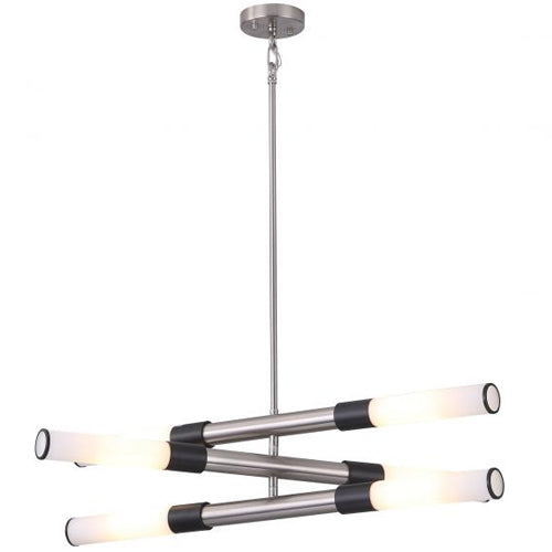 Litup LIT6836SN+BK-OP, 35'' 3 Tier Pendant, 6-Light, 25W, Medium E26 Base, Satin Nickel Finish with Black Socket Rings, Opal Glass