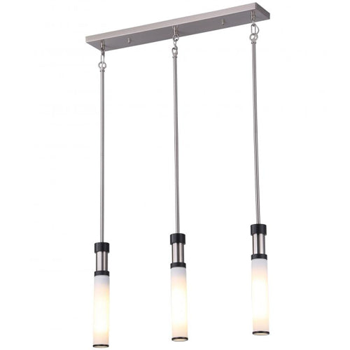 Litup LIT68434SN+BK-OP, 25'' 3-Light Linear Pendant, 25W, Medium E26 Base, Satin Nickel Finish with Black Socket Rings, Opal Glass