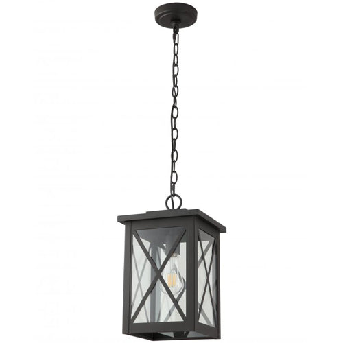 Litup LIT73132BK-CL, 13'' Outdoor Chain Hung Pendant with 3FT Chain, 60W, Medium E26 Base, Aluminium and Iron Frame, Black Finish with Clear Glass