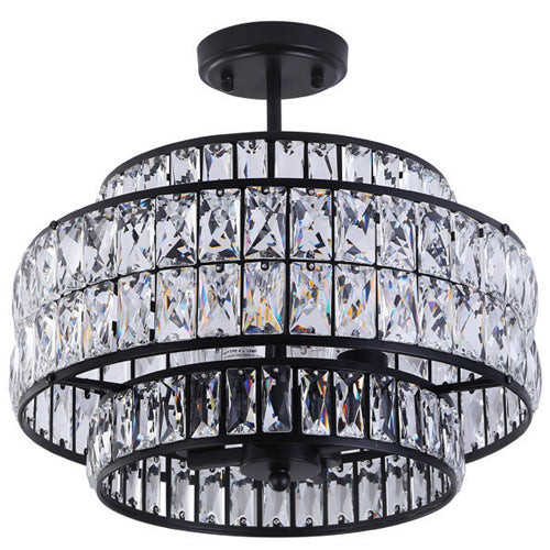 Litup LIT7410BK-CRY, 16'' 4-Light Semi-Flush Mount, 60W, Medium E26 Base, Black Finish with K9 Crystal Panels