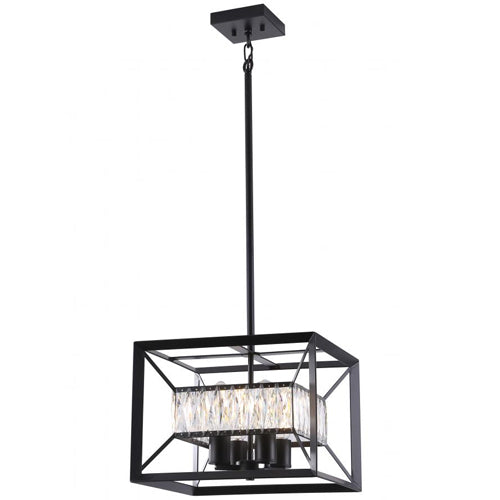 Litup LIT7431BK+MC-CRY, 15.75'' 4-Light Pendant, 25W, Medium E26 Base, Black Finish with Replaceable Multi Color Socket Rings, K9 Crystal