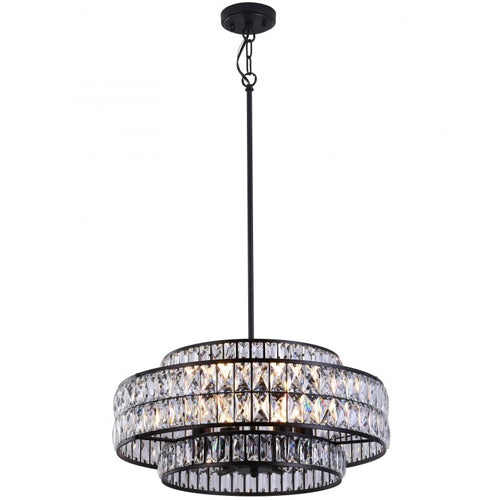 Litup LIT7434BK-CRY, 22'' 6-Light Pendant, 60W, Medium E26 Base, Black Finish with K9 Crystal Panels