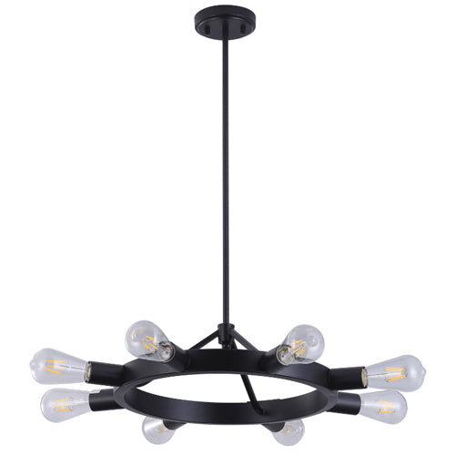 Litup LIT7533BK+MC, 8-Light 20'' Round Pendant, 25W, Medium E26 Base, Black Finish with Replaceable Multi Color Socket Rings