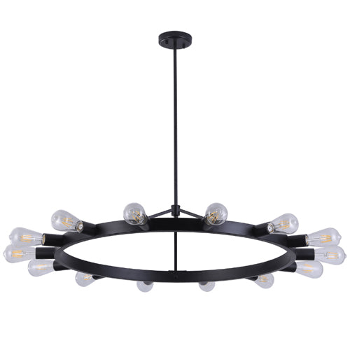 Litup LIT7536BK+MC, 14-Light 36'' Round Pendant, 25W, Medium E26 Base, Black Finish with Replaceable Multi Color Socket Rings