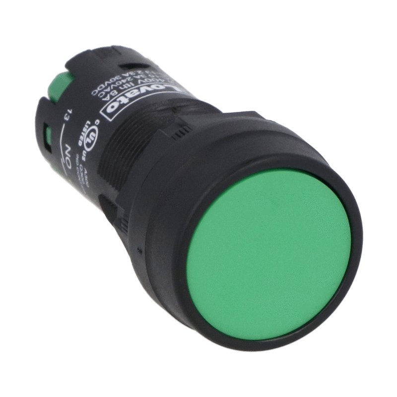 Lovato LMPB103S20, Monoblock Pushbutton Actuator, Spring Return, Flush, Green, 2NO Spring Terminals