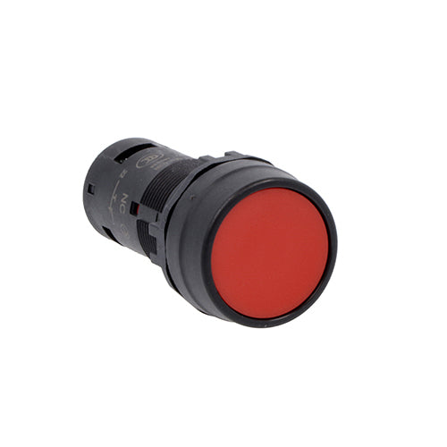 Lovato LMPB104T11, Monoblock Pushbutton Actuator, Spring Return, Flush, Red, 1NO+1NC Screw Terminals