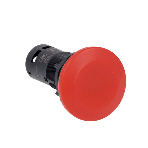 Lovato LMPB6144T11, Monoblock Mushroom Head Pushbutton Actuator, Red, Spring Return, 1NO+1NC Screw Terminals