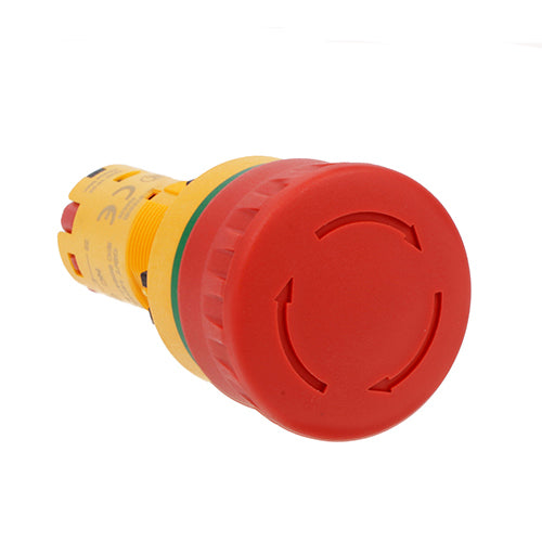 Lovato LMPB6644S11, Ø40mm Monoblock Mushroom Head Pushbutton Actuator, Red, Latch, Turn to Release, For Emergency Stopping, ISO13850 Compliant, 1NO+1NC Spring Terminals