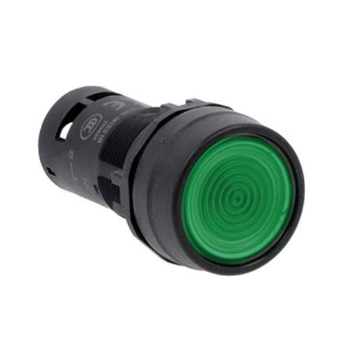 Lovato LMPBL103T10M, Monoblock Illuminated Pushbutton Actuator, Spring Return, Flush, Green, 220VAC, 1NO Screw Terminals
