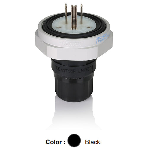 Leviton LNR80-1E, Rhino-Hide Straight Blade Plug, Industrial Grade, 15A 125V, NEMA 5-15P, 2-Pole, 3-Wire, Grounding, Black
