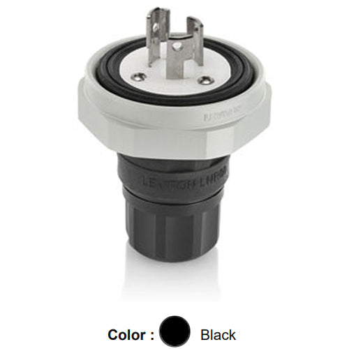 Leviton LNR80-5E, Rhino-Hide Locking Plug, Industrial Grade, 15A 125V, NEMA L5-15P, 2-Pole, 3-Wire, Grounding, Black
