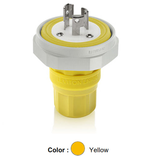Leviton LNR80-5Y, Rhino-Hide Locking Plug, Industrial Grade, 15A 125V, NEMA L5-15P, 2-Pole, 3-Wire, Grounding, Yellow