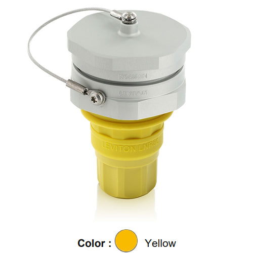 Leviton LNR86-6Y, Rhino-Hide Locking Connector, Industrial Grade, 15A 250V, NEMA L6-15R, 2-Pole, 3-Wire, Grounding, Yellow