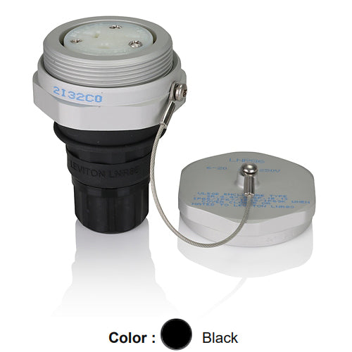 Leviton LNR86-4E, Rhino-Hide Straight Blade Connector, Industrial Grade, 20A 250V, NEMA 6-20R, 2-Pole, 3-Wire, Grounding, Black