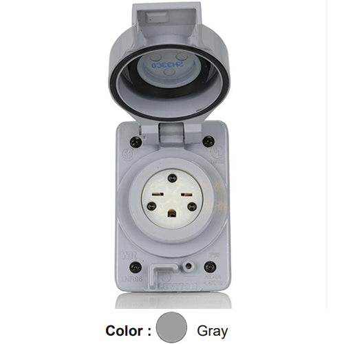 Leviton LNR96-2, Rhino-Hide Straight Blade Receptacle, Industrial Grade, 15A 250V, NEMA 6-15R, 2-Pole, 3-Wire, Grounding, Gray
