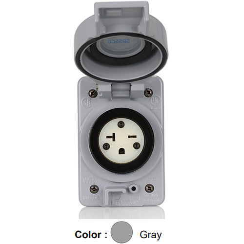 Leviton LNR96-4, Rhino-Hide Straight Blade Receptacle, Industrial Grade, 20A 250V, NEMA 6-20R, 2-Pole, 3-Wire, Grounding, Gray