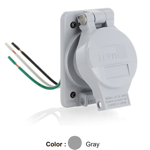 Leviton LNR96-7, Rhino-Hide Locking Receptacle, Industrial Grade, 15A 277V, NEMA L7-15R, 2-Pole, 3-Wire, Grounding, Gray