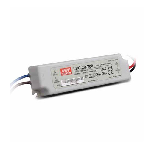 Mean Well LPC-20-700, 700mA LED Driver, Output Power 21W, Class 2, Input 90-264Vac/127-370Vdc