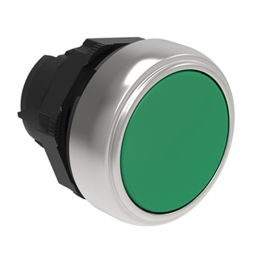 Lovato LPCB103, Pushbutton Actuator, Spring Return Ø22mm Platinum Series Chromed Plastic, Flush, Green
