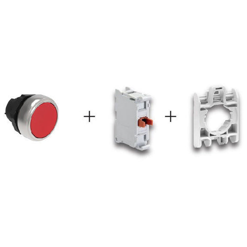 Lovato LPCB104K01, Red Color Push Button Kit, NEMA 4X (IP69K), Spring Return Actuator, NC (Normally Close) Contact Element and Contact Holder Include