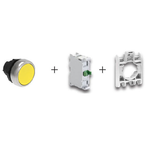 Lovato LPCB105K10, Yellow Color Push Button Kit, NEMA 4X (IP69K), Spring Return Actuator, NO Contact and Contact Holder Included