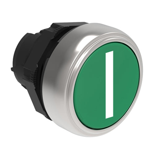 Lovato LPCB1113, Pushbutton Actuator, Spring Return with "I" Symbol, Ø22mm Platinum Series Chromed Plastic, Flush, Green