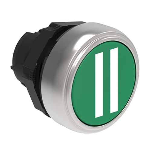 Lovato LPCB1123, Pushbutton Actuator, Spring Return with "II" Symbol, Ø22mm Platinum Series Chromed Plastic, Flush, Green