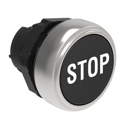 Lovato LPCB1132, Pushbutton Actuator, Spring Return with "STOP" Symbol, Ø22mm Platinum Series Chromed Plastic, Flush, Black