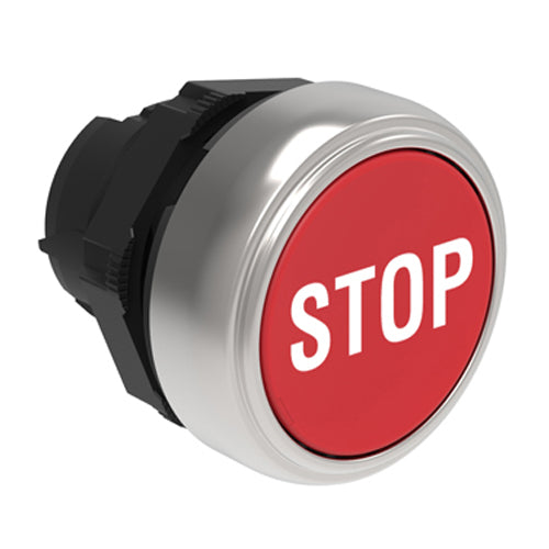 Lovato LPCB1134, Pushbutton Actuator, Spring Return with "STOP" Symbol, Ø22mm Platinum Series Chromed Plastic, Flush, Red