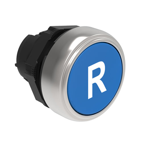 Lovato LPCB1176, Pushbutton Actuator, Spring Return with "R" Symbol, Ø22mm Platinum Series Chromed Plastic, Flush, Blue