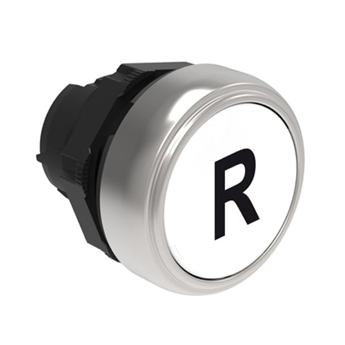 Lovato LPCB1178, Pushbutton Actuator, Spring Return with "R" Symbol, Ø22mm Platinum Series Chromed Plastic, Flush, White