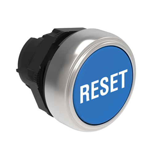 Lovato LPCB1196, Pushbutton Actuator, Spring Return with "RESET" Symbol, Ø22mm Platinum Series Chromed Plastic, Flush, Blue