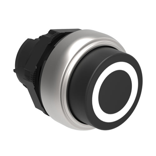 Lovato LPCB2102, Pushbutton Actuator, Spring Return with "O" Symbol, Ø22mm Platinum Series Chromed Plastic, Extended, Black
