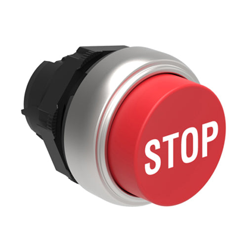 Lovato LPCB2134, Pushbutton Actuator, Spring Return with "STOP" Symbol, Ø22mm Platinum Series Chromed Plastic, Extended, Red